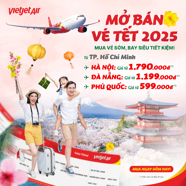 Vietjet Air mở bán vé máy bay Tết 2025